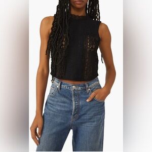 Free People Tea Party Elegant Crop Black Lace Tank M